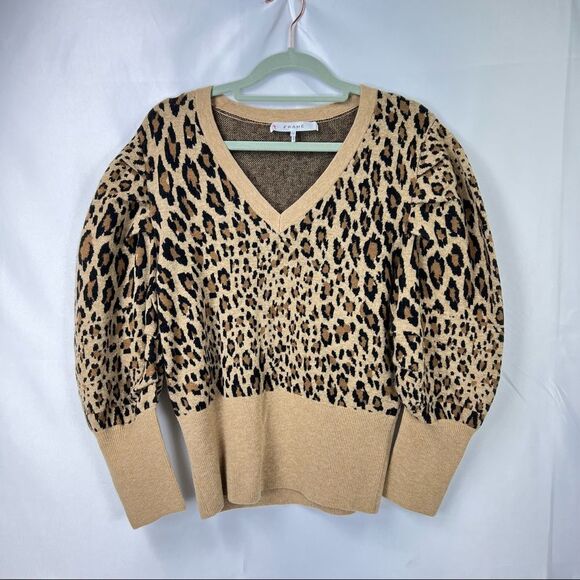 Frame Pullover Sweater Size Small Brown Cheetah Leopard Wool Blend - Picture 6 of 10